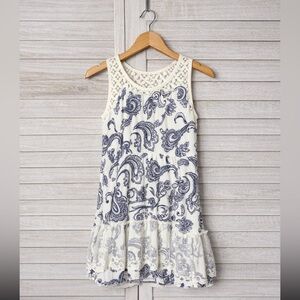Epic Threads Paisley Ivory & Blue Dress With Lace Trim. Size 6. Great Condition